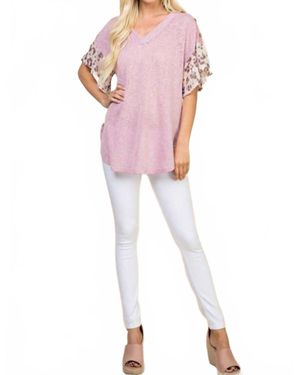 Emerald Collection Lace Button Trim V Neck Top - Pink