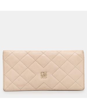 Carolina Herrera Cream Leather Continental Bifold Wallet - Natural