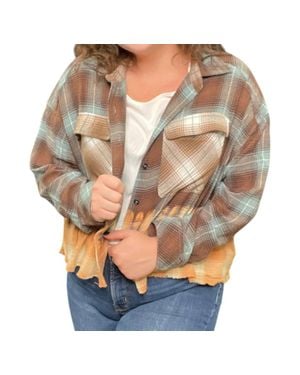 Oli & Hali Bleached Cropped Flannel Shirt - Brown