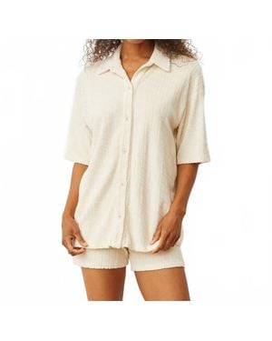 Monrow Diamond Terry Cloth Oversized Shirt - Natural
