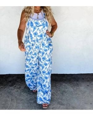 Blakeley Painting Petals Ribbed Overalls - Blue