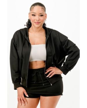 TRUEDAMES Zipped Hooded Jacket And Skort Set - Black