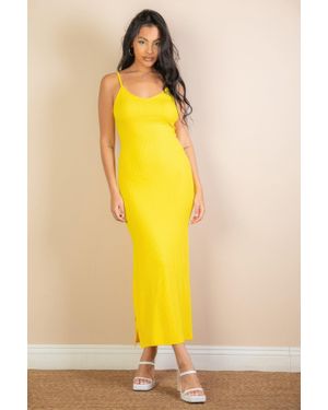 TRUEDAMES Ribbed Side Slit Long Cami Dress - Yellow