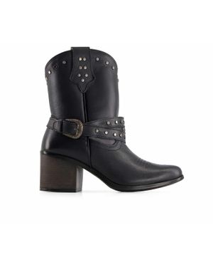 Forastero Western Leather Boots With Buckle - Black