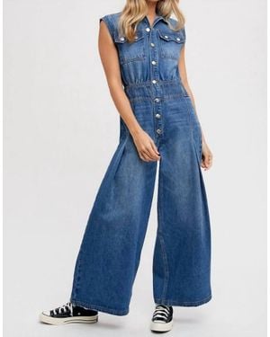 Bluivy Denim Sleeveless Shirt Jumpsuit - Blue