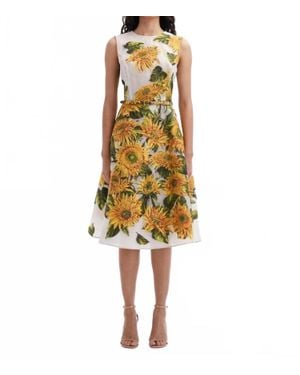 Oscar de la Renta Sunflower Fil Coupe Cocktail Dress - Yellow