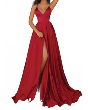 Clarisse V-Neckline Long Flowy Dress - Red