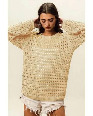 Bibi Crew Neck Open Knit Sweater Top - Natural
