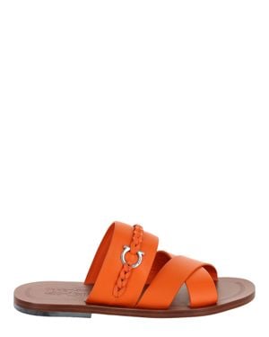 Ferragamo Giotto Leather Slides - Orange