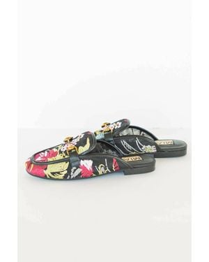 MIA Bouquet Embroidered Slip On Mules - Black