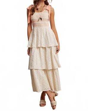 Listicle Smocked Tie Shoulder Lace Maxi Dress - Natural