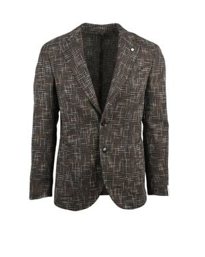 L.B.M. 1911 Checkered Casual Jacket With Button Closure And Notch Lapels - Gray