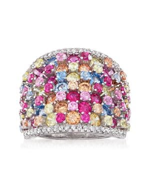 Ross-Simons Multicolored Simulated Sapphire And Cz Wide Ring - Pink