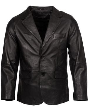 Infinity Leather 2 Button Blazer Soft Lamb Tailored Leather Jacket - Black