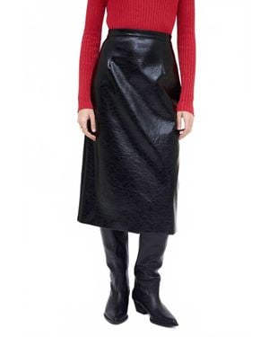 WILD PONY Faux Leather Midi Skirt - Black