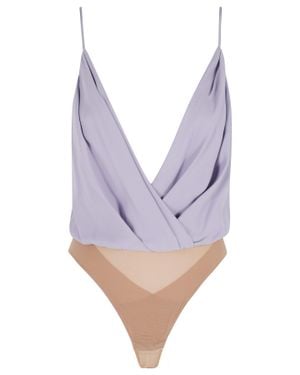Elisabetta Franchi Lilac Viscose Georgette Logo-Jewel Viscose Bodysuit - Purple