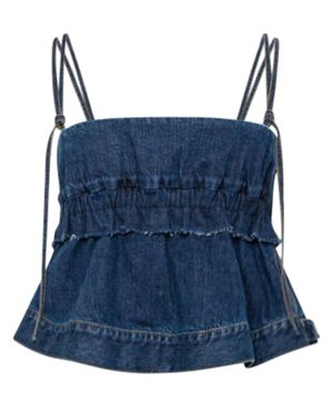 Sacai Structured Denim Pullover With Gathered Detailing - Blue