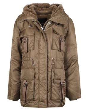 Pinko Passito Short Polyamide Plush Hooded Padded Jacket - Brown