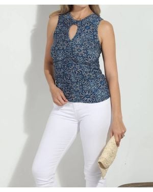 Veronica M Keyhole Rouched Top - Blue