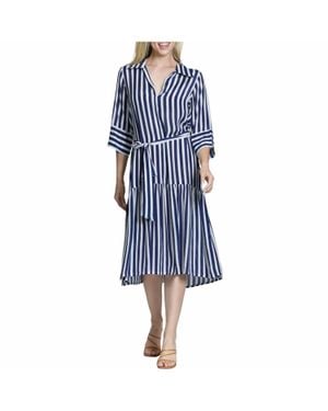 Apny Half Placket Dress With Belt - Blue