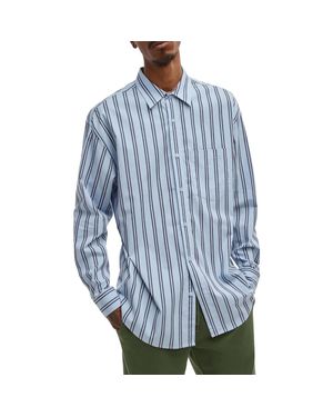 Mode Of One Striped Cotton Button-Down Shirt - Blue