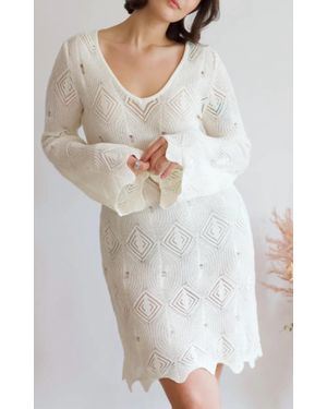 Lalavon Crochet Bell Sleeves Dress - White