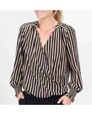 Scotch & Soda Striped Henley Crossover Blouse - Black