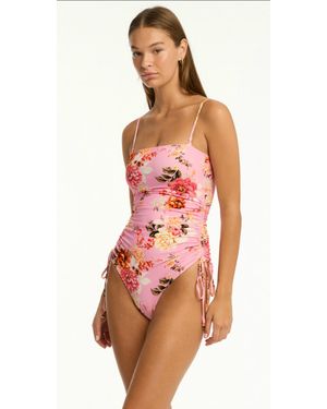Sea Level Rosewood Tie Side Bandeau One Piece - Red