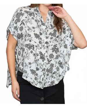 Umgee Two Tone Floral Print Button Down Top - Black