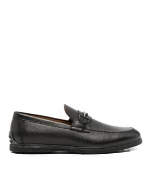 JOHN HARRISON Textured Leather Bit Detail Loafers - Black