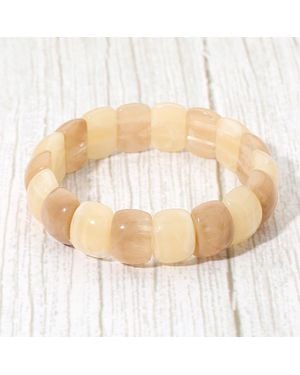 Fashnzfab Chunky Marbled Barrel Beaded Stretch Bracelet - White