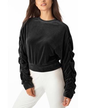 Juicy Couture Ruched Sleeve Pullover Top - Black