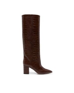 Paris Texas Anja Calf Leather Crocodile Boots - Brown