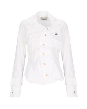 Vivienne Westwood Distorted Silhouette Cotton Shirt With Asymmetrical Hem - White