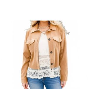 Sugarfox Faux Suede Cropped Light Jacket - Blue