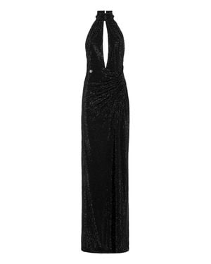 Philipp Plein Backless Long Evening Dress Mix Strass - Black