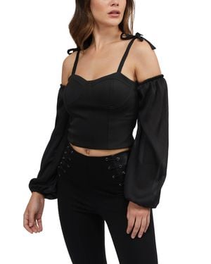 Bebe Detachable Sleeve Bustier Top - Black