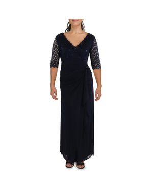 B & A by Betsy and Adam Plus Lace Embellished Evening Dress - Blue