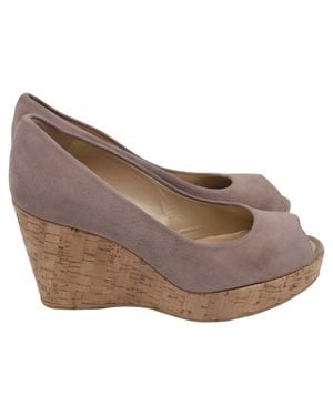 Stuart Weitzman Anna Peep-Toe Wedge Pumps - Gray