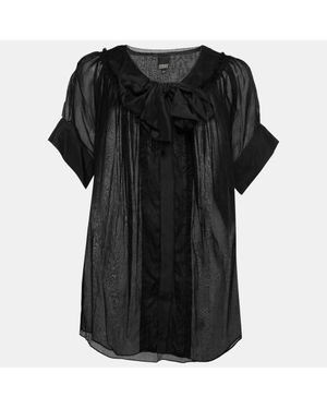 Gianfranco Ferré Cotton Bow Detail Button Front Blouse - Black