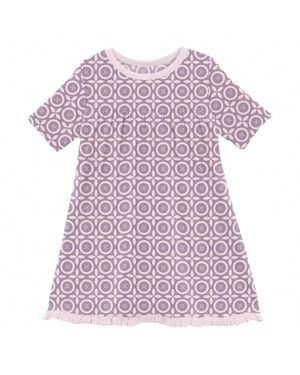 KICKEE Girl's Classic Short Sleeve Swing Dress - Purple