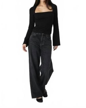French Connection Cleo Ponte Long Sleeve Fitted Top - Black