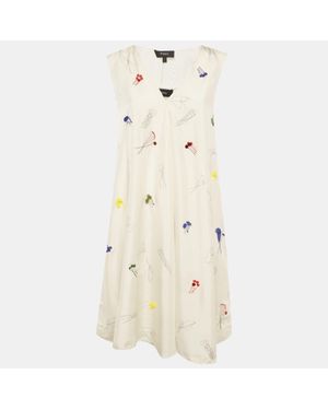 Theory Cream Abstract Print Embroidered A-Line Dress - Natural