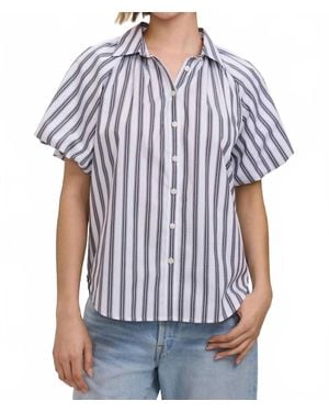 Foxcroft Paula Striped Puff Sleeve Shirt - Blue