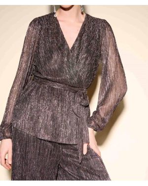 Joseph Ribkoff Novelty Puff Sleeve Top - Brown