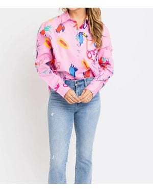 Karlie Abstract Sketch Blouse - Blue