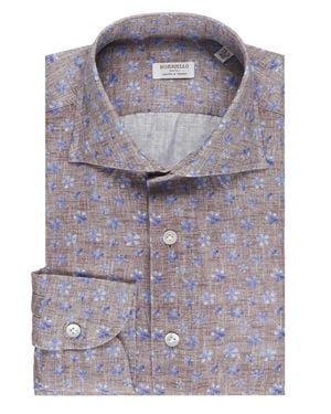 Borriello Floral Print Linen Shirt - Gray
