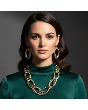 Fashnzfab Bold Chunky Chain Link Statement Necklace - Green