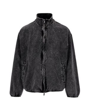 DIESEL Washed Charcoal Cotton Denim Bomber Jacket - Black