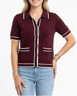 Thml Short Sleeve Button Up Sweater - Purple